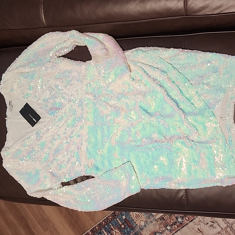 Fashion Nova White Iridescent Sequin Dress